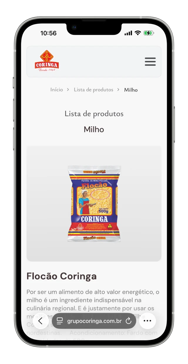 Catálogo do Grupo Coringa no celular, com a página do Flocão Coringa
