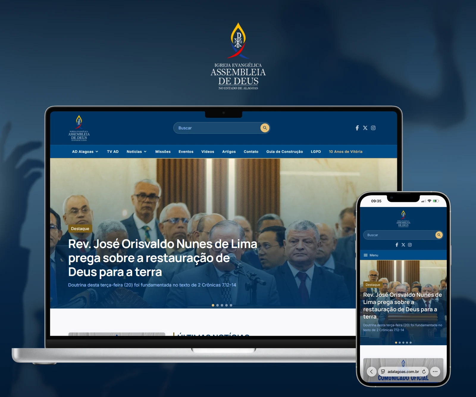 Portal AD Alagoas apresentado em notebook e celular